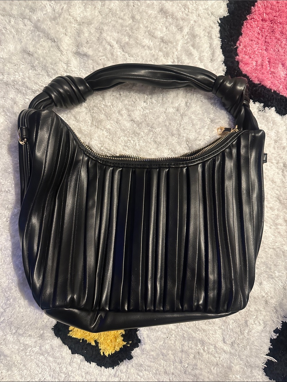 Urban Expressions Black Pleated Knotted-Handle Shoulder Bag